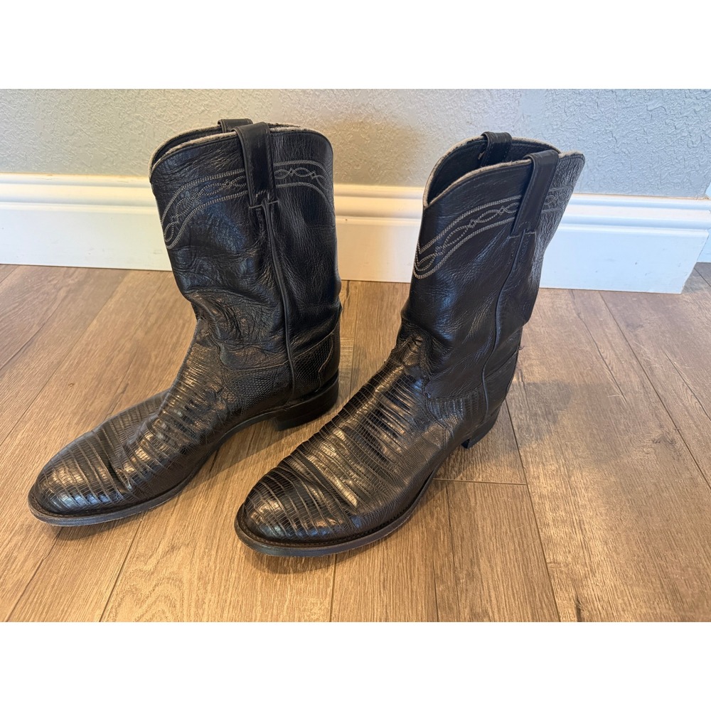 Justin 3112 Mens Black Lizard Skin Leather Western Cowboy Boots Made in USA